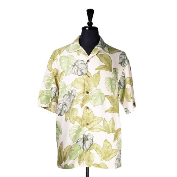 Hilo Hattie Mens Hawaiian Shirt Small Green Floral 100% Silk Aloha Beach Resort - Picture 1 of 8